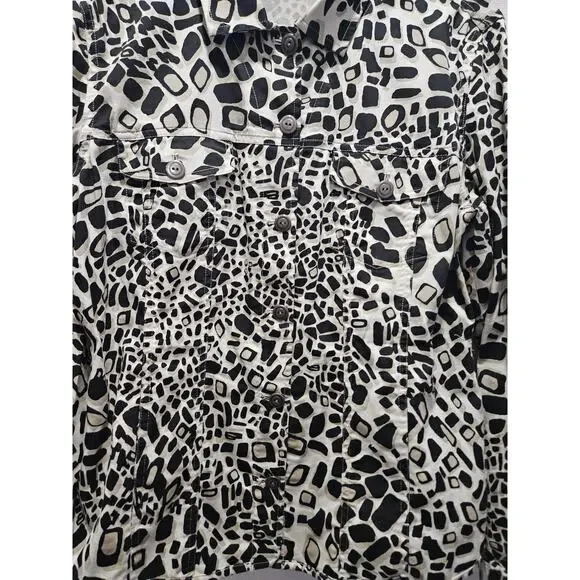 Chico's Animal Print Jacket Size 1 Neutral Black Tan White Size M 8-10 - Picture 8 of 16